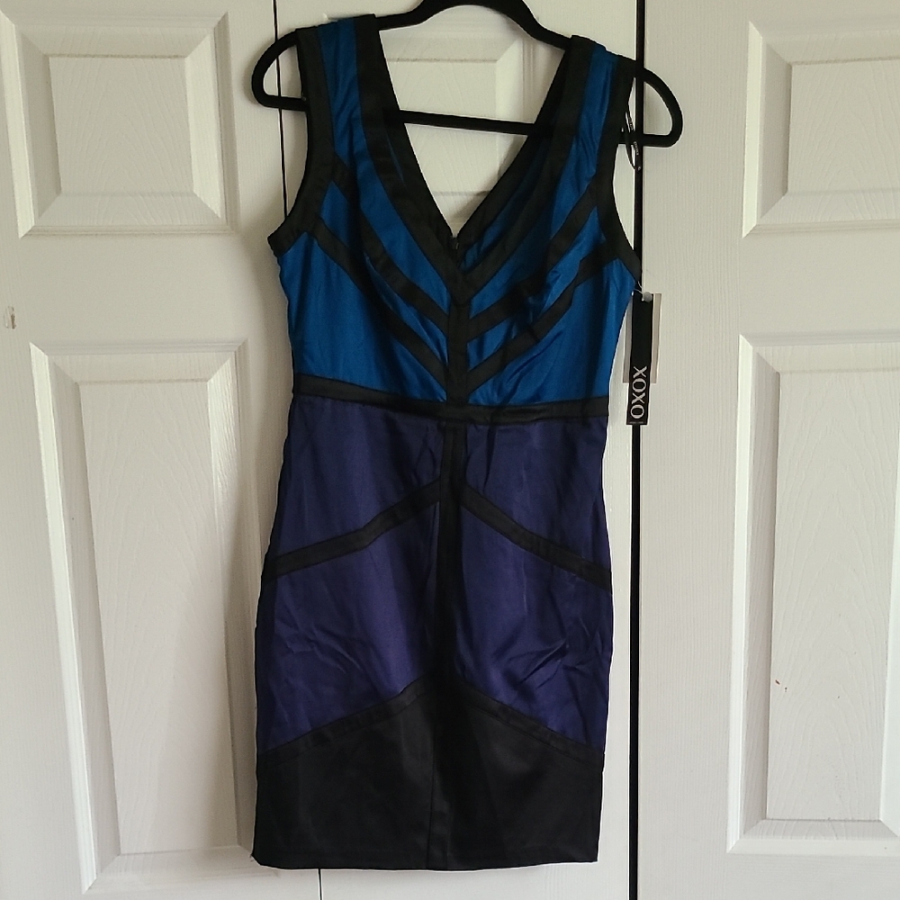XOXO Women's Black and Blue Mini Dress